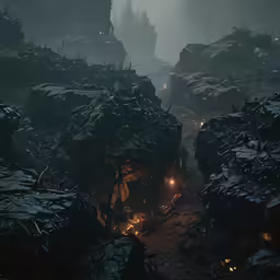some light on rocks next to the dirt