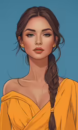 an illustrated painting of a woman with long hair
