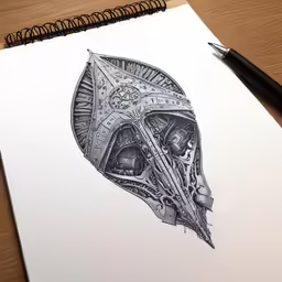 a pencil drawing of a space marine helmet