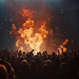 a large crowd at night watching fireworks