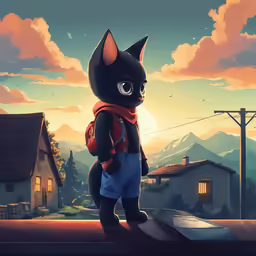 a cat that is standing up next to a house