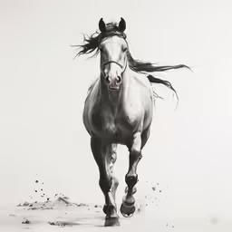 horse running in the wild through the snow