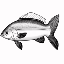 a black and white drawing of a fish