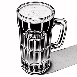 a black and white drawing of a mug of beer