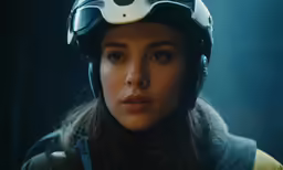 a woman with a helmet on and an illuminated visor