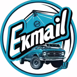 an old pick up truck with the words e kmaill over it