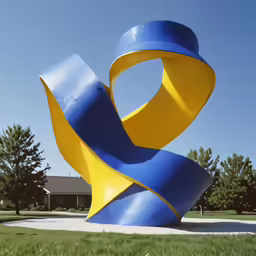 this large piece of artwork has a blue and yellow object