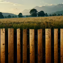 a wooden fence that is next to grass