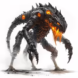 the creature in a black suit with orange glowing eyes
