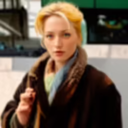 a woman walking down the street holding a cellphone