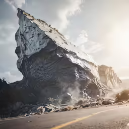 a very large rock sitting on the side of a road