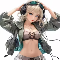 a very cute girl in a bikini and headphones