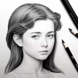 a pencil drawing of a woman with long brown hair