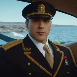 a man in a military uniform standing outside a car