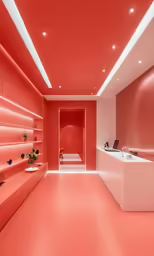 a pink, red, and white color scheme for a store