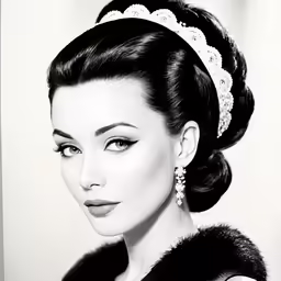 the woman is wearing an elegant hair piece and earrings