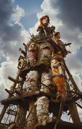 a close up of an animal sculpture near some clouds