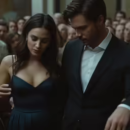 man in suit and woman walking close together