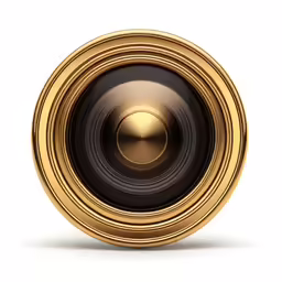 a gold speaker with a black center and a yellow interior