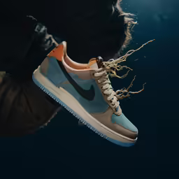 the nike air force 1 low is in blue and brown