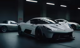 three different cars in an underground garage
