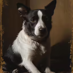 an adorable black and white dog looking off into the distance