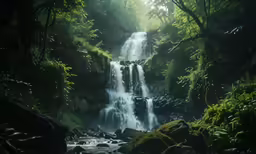 a waterfall has water falling from it