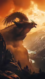 a dragon is perched on the edge of a cliff