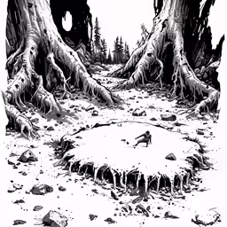 a drawing of a swamp and a hole