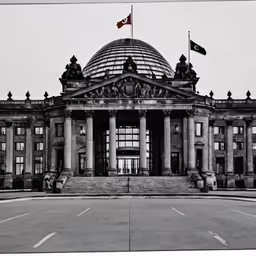 an old photo shows the facade of a building with a domed dome