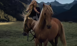 there is a woman riding a horse in the field