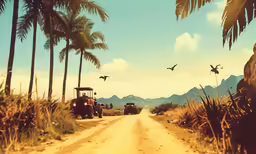 two buggy drives down a dirt road