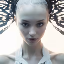 an image of a woman wearing a hair piece with black wings
