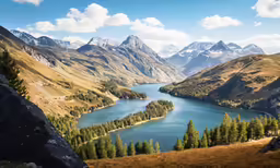 a view of a large body of water surrounded by mountains