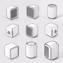 different kind of ovens with a black and white background
