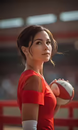 a young woman standing with a soccer ball