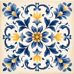 decorative tile with a blue and yellow floral design