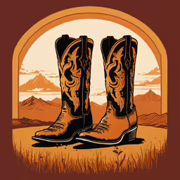 an old fashioned pair of cowboy boots sit in the desert,a pair of cowboy boots sitting on a hill