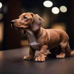 the brown dog is looking at the something