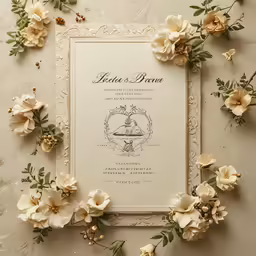 wedding program with flowers on the table