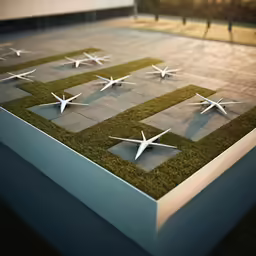 a model of four jets sitting on top of a building