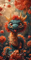 an illustration of a cartoon creature surrounded by flowers