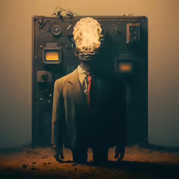the two people are standing near an old fashioned machine