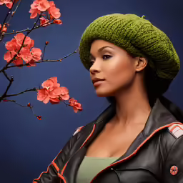 there is a woman with a green hat on