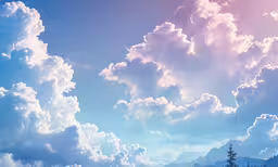 large clouds over a small forest and mountains