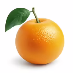 a fresh orange with a leaf resting on it