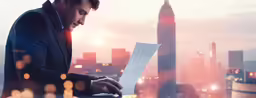 man reading paper and looking through the papers