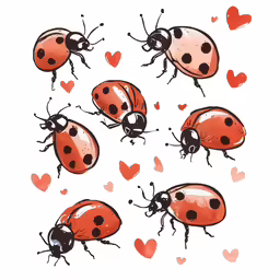 some ladybugs with hearts drawn on them