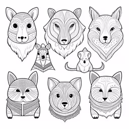 several different illustrations of fox, panda and rabbit