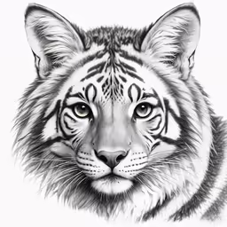 the face of a tiger drawn in pencil